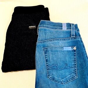 2 pairs 7 For All Mankind blue,black skinny jeans/pants size 25